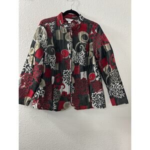 CJ‎ BANKS Size X Burgundy Paisley Floral Quilted Tapestry Jacket Zip Up Pockets